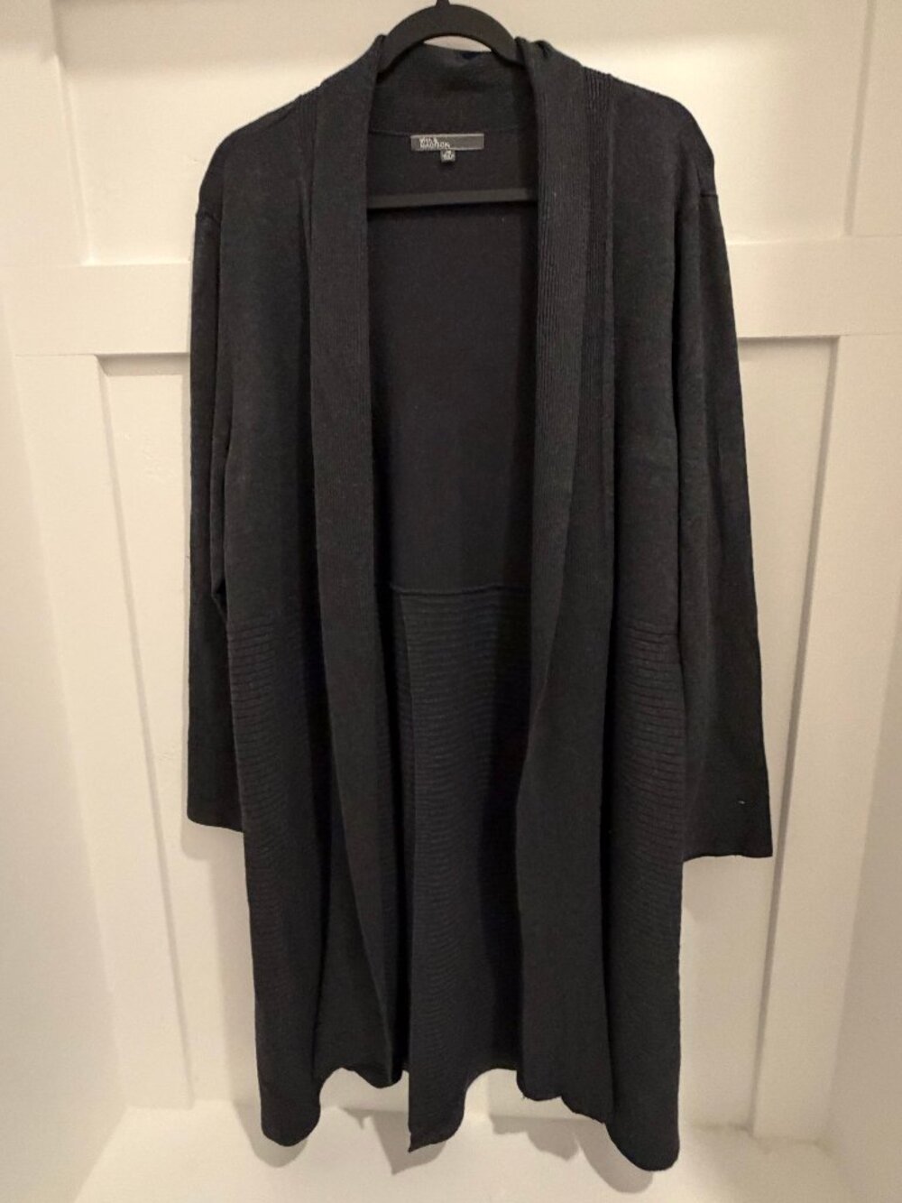 89th & Madison Open Front Cardigan Gray Ribbed Knit Long Sleeve 2X